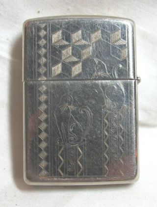 Vintage Etched Geometric Cats Zippo Lighter