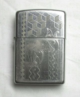 VINTAGE ETCHED GEOMETRIC CATS ZIPPO LIGHTER 2