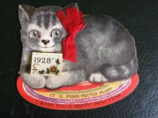 1928 Victorian Kitten Calendar Happy Year Card