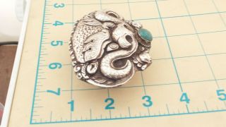 Chinese Export Dragon Turquoise Sterling Silver 925 Belt Buckle 74g REY144 4