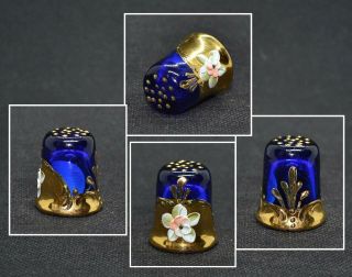 Venetian Italy Glass Thimble Hand Painted 24k Gold