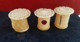 Three Antique Mother Of Pearl Tools Wax Etc.  Holders 19thc