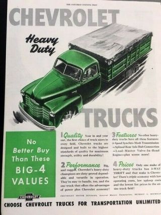 1949 Chevrolet Truck Vintage Advertisement 11x14 Print Art Car Ad Lg61