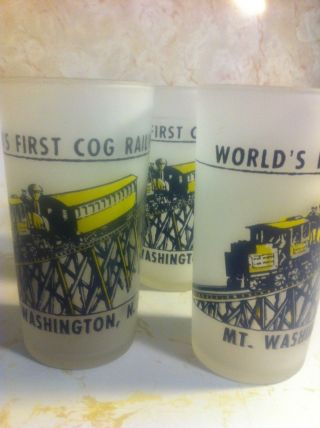 3 Vntg Mt.  Washington Nh Frosted Cog Railway Tom Collins Cocktail Glasses
