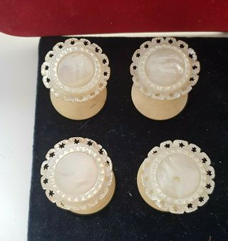 Four Antique Mother Of Pearl Reel Holders Circular Bases 19thc