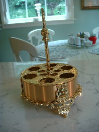 Vintage 1960 ' S Gold Filigree Pearl Footed Metal 6 Lipstick Caddy Holder Stand 2