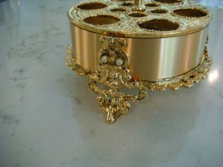 Vintage 1960 ' S Gold Filigree Pearl Footed Metal 6 Lipstick Caddy Holder Stand 3