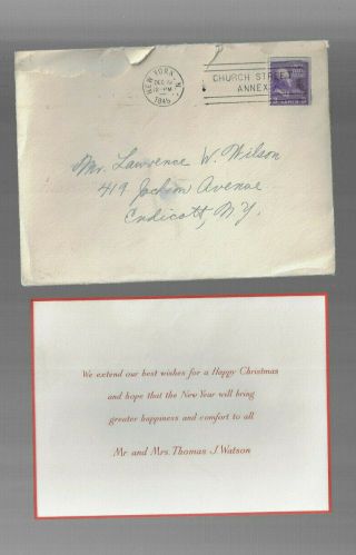 Old Christmas Greeting Card From Pres Thomas J Watson Of Ibm Endicott Ny 1945