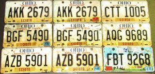 (9) 2001 - 2011 Ohio " Birthplace Of Aviation " License Plates With 3 Matching Pairs