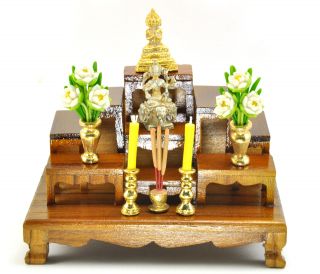Set Of 9 Mini Altar Wood Tables Worship Thai Buddha Buddhist Amulet