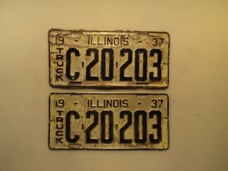 1937 Vintage Illinois Truck License Plate Match Set/pair C20203