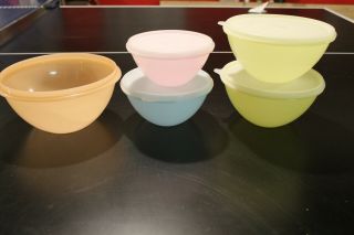 Vintage Tupperware Wonderlier Bowls Peach/yellow/pink/blue 233,  234,  235,  236