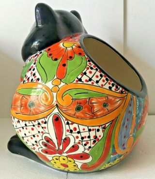 RESERVED Mexican Talavera Fat Cat Animal Pottery Planter Kitty Ceramic Large 13 