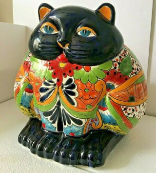 RESERVED Mexican Talavera Fat Cat Animal Pottery Planter Kitty Ceramic Large 13 