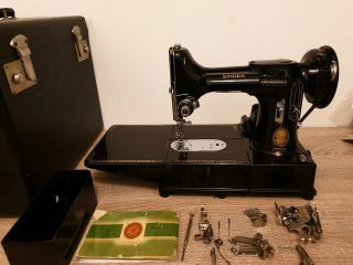 Singer 222k Featherweight Sewing Machine Arm With Attachments.  1953