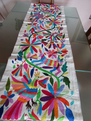 Mexican Otomi Embroidery Handmade Ethnic Mayan Art Table Runner 72 " X 18 "