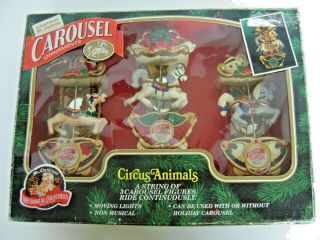 Mr Christmas Carousel Ornaments Circus Animals Set Of 3 Horses Light Motion 1993