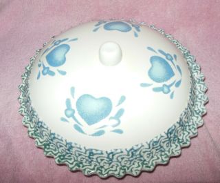 Stoneware Country Blue Hearts Covered Pie Dish Plate 11 "
