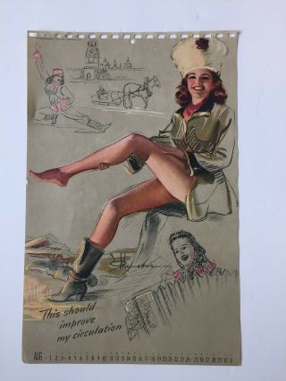 K.  O.  Munson - Aug 1946 " Girls Of The World " Sketchbook Pin - Up Calendar Page