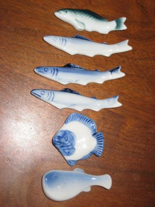 Chopstick Rests Japanese Porcelain Set Of 6 Fish Vintage