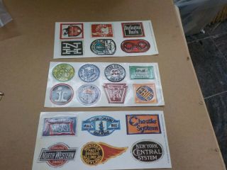 3 Sheets Vintage Merrimack Publishing Railroad 20pc Seal Emblems Stickers