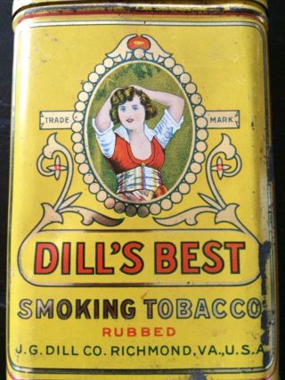 Antique Vintage Tobacco Tin Dills Best Smoking Tobacco Rubbed Richmond Va Usa