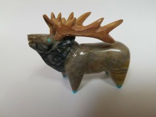 Elk Fetish Carving By Zuni Artist Enrike Leekya,  Carved Out Of Picasso Marble