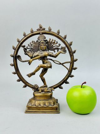 Vintage Hindu Lord Shiva Nataraja God Statue Lord Of Dance Solid Brass 9.  5 " Tall