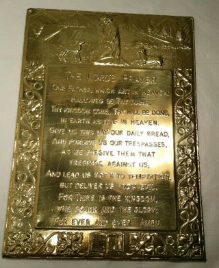 Vintage Brass Plated Board The Lords Prayer 8 " X 11 " Vguc England (be)