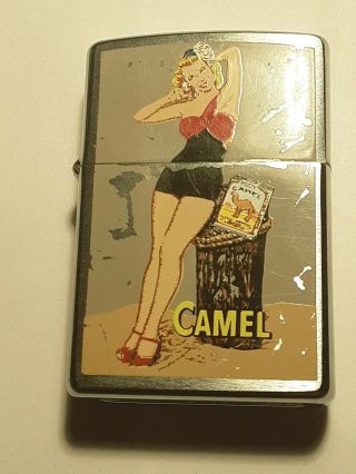 1996 Rare Camel Zippo Pinup Girl Antique Silver Plate Collectable Lighter No Box