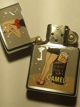 1996 Rare Camel Zippo Pinup Girl Antique Silver Plate Collectable Lighter no box 3