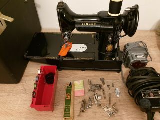 Singer 222k Featherweight Sewing Machine Arm With Attachments.  1956