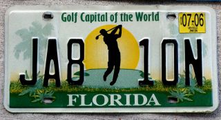 Florida " Golf Capital Of The World " License With A 2006 Sticker