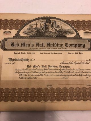 Rare Vintage Stock Book “red Men’s Hall Holding Company” Historical