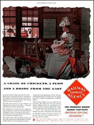 1952 Woman Railroad Station Railway Express Agency Vintage Art Print Ad Adl87