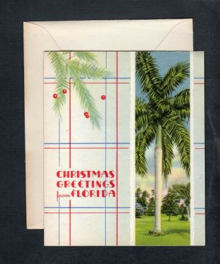 G236 Vintage Christmas Greeting Card Circa 1940s 4.  5x5.  5 Florida