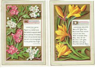 2 X Victorian Christmas Cards Flowers Religious Text Verses By Fdw & C N Yonge