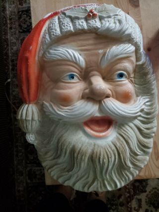 Vintage Christmas Blow Mold Poloron Lit Santa Claus Face.  18 "