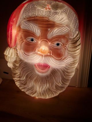 Vintage Christmas Blow Mold Poloron Lit Santa Claus Face.  18 