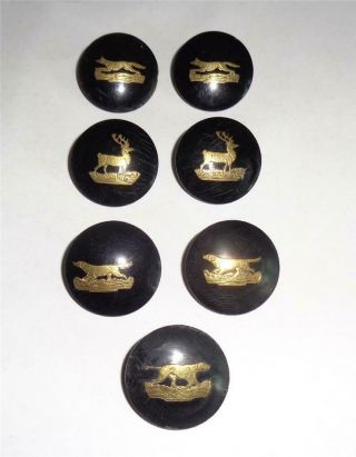 Rare Antique Buttons Fox Hunting Horn Gilt Inlay Fox Stag Hounds Ingram Patent
