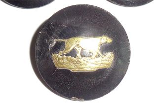 RARE ANTIQUE BUTTONS FOX HUNTING HORN GILT INLAY FOX STAG HOUNDS INGRAM PATENT 5