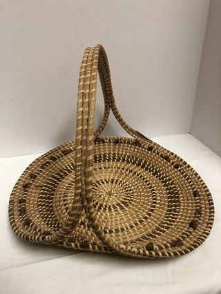 Vintage Seminole Indian Native American Sweetgrass Handle Basket 16 “around