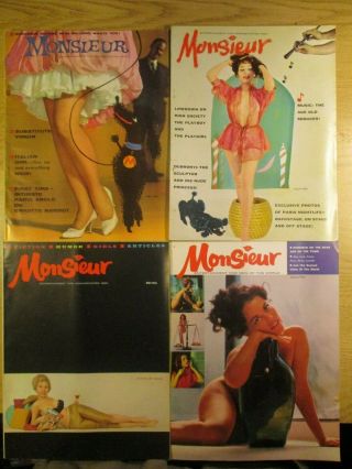 4 Monsieur Vintage Risque Mens Magazines 1959 - 1960 W Sexy Pin - Up Beauties Vg,