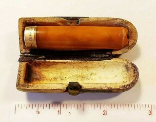 Antique Amber Cigarette Holder With 15 K.  625 Solid Gold Band & Case 1901 - 1939