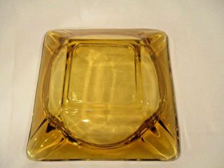 Vintage Mid Century Retro Clear Amber Glass Square Ashtray 8 