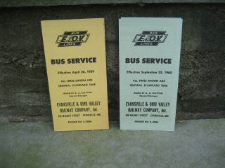 1959 & 1960 Evansville & Ohio Valley Rail Co.  Bus Time Tables
