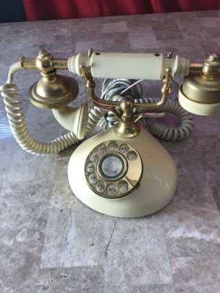 Vintage Teleconcepts Regal French Style Phone Push Button Beige With Brass C