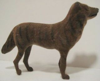 Old German Flocked Compositon / Wood Dog For Doll Dollhouse Or Christmas Village