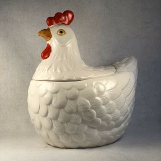 Omc Japan Large Ceramic White Hen Cookie Jar 1950s Chicken Kitchen Treats