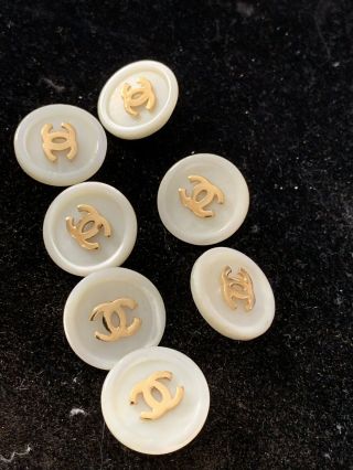 Chanel Buttons Set Of 7 Mother Of Pearl With Gold Rare